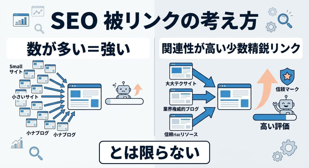 被リンクは数より質が大切であることを示す比較イラスト