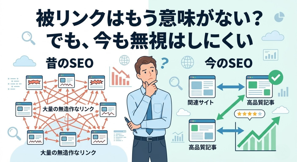 昔のSEOと今のSEOにおける被リンクの違いを表現したイラスト