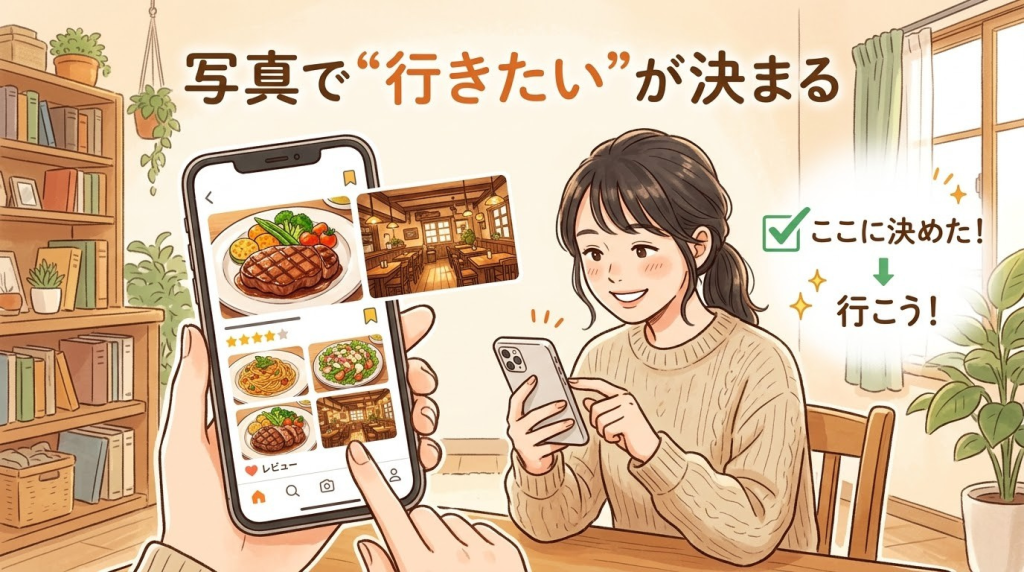 写真や動画によって来店判断がされるイメージ