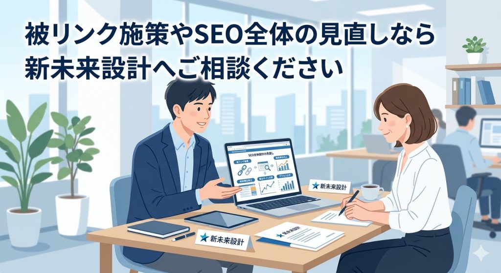 被リンク施策やSEO全体の相談を案内するCTA用イラスト